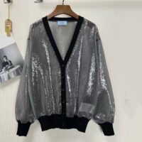 Prada Women Sequin-Embroidered Tulle Cardigan-Black (1)