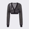 Prada Women Sequin-Embroidered Tulle Crop Top-Black