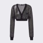 Prada Dam Paljettbroderad Tyll Crop Top-Svart