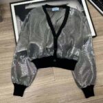 Prada Women Sequin-Embroidered Tulle Crop Top-Black - Bild 2