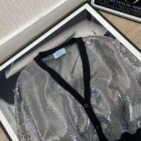 Prada Women Sequin-Embroidered Tulle Crop Top-Black (1)