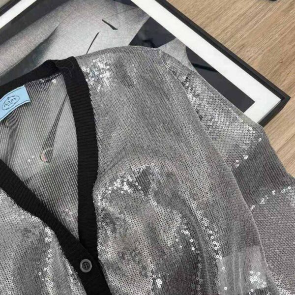 Prada Women Sequin-Embroidered Tulle Crop Top-Black (7)