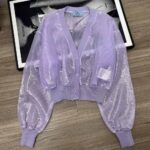 Prada Women Sequin-Embroidered Tulle Crop Top-Purple - immagine 2