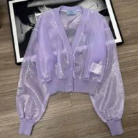 Prada Women Sequin-Embroidered Tulle Crop Top-Purple (1)