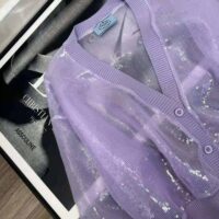 Prada Women Sequin-Embroidered Tulle Crop Top-Purple (1)