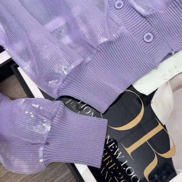 Prada Women Sequin-Embroidered Tulle Crop Top-Purple (5)