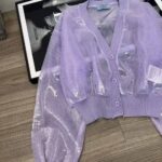 Prada Women Sequin-Embroidered Tulle Crop Top-Purple - immagine 5