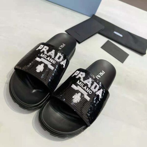 Prada Women Sequin Slides with Rubber Lug Sole are Covered All Over with Embroidered Sequins (3)