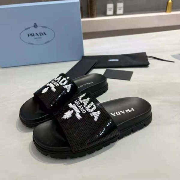 Prada Women Sequin Slides with Rubber Lug Sole are Covered All Over with Embroidered Sequins (4)