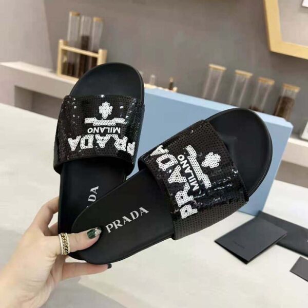 Prada Women Sequin Slides with Rubber Lug Sole are Covered All Over with Embroidered Sequins (5)