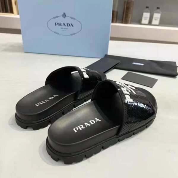 Prada Women Sequin Slides with Rubber Lug Sole are Covered All Over with Embroidered Sequins (6)