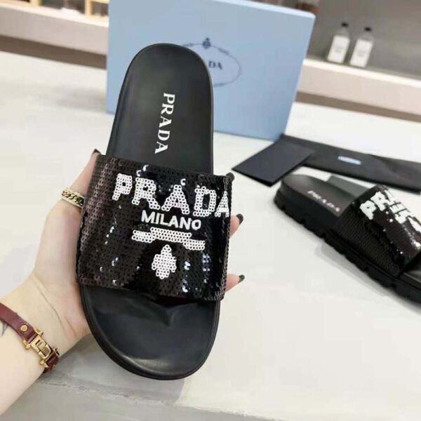 Prada Women Sequin Slides with Rubber Lug Sole are Covered All Over with Embroidered Sequins (9)