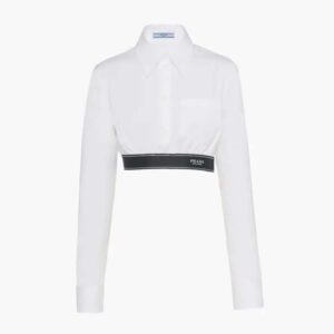 Prada Women Stretch Poplin Shirt with a Hybrid Design Reinvents
