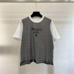 Prada Women Studded Chiffon and Jersey T-shirt-White - Imagen 2