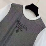 Prada Women Studded Chiffon and Jersey T-shirt-White - Imagen 4