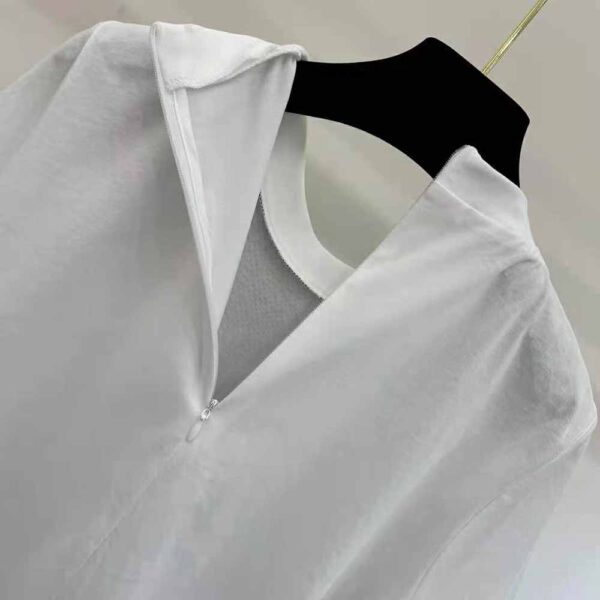 Prada Women Studded Chiffon and Jersey T-shirt-White (6)