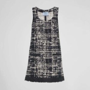 Prada Women Tweed Dress with a Sleek Contemporary Silhouette and Innovative Re-Nylon