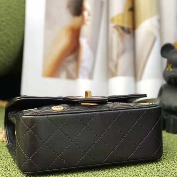 Chanel Women CC 2.55 Handbag Calfskin Strass Glass Pearls Gold Silver Tone Black (10)