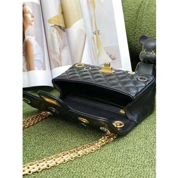 Chanel Women CC 2.55 Handbag Calfskin Strass Glass Pearls Gold Silver Tone Black (5)