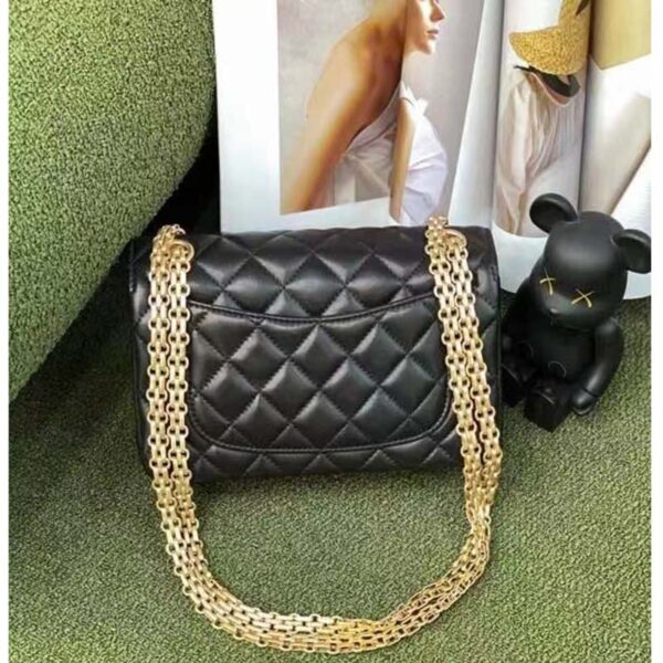 Chanel Women CC 2.55 Handbag Calfskin Strass Glass Pearls Gold Silver Tone Black (7)