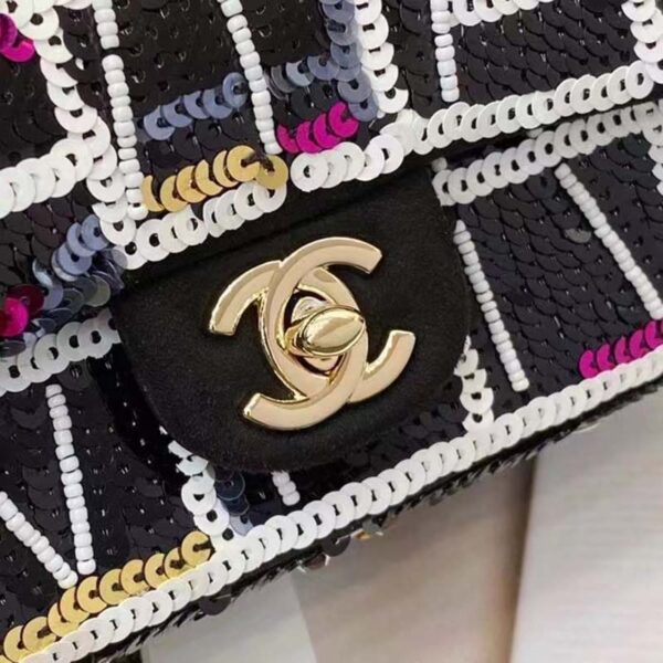 Chanel Women CC Classic Handbag Embroidered Satin Sequins Gold-Tone Metal (5)