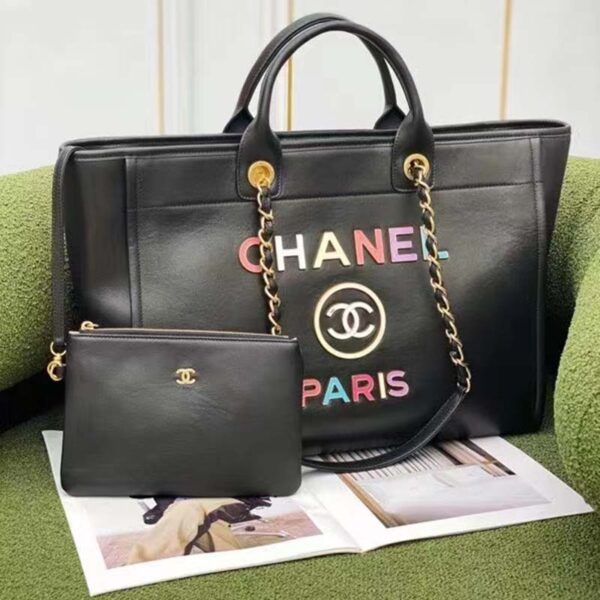 Chanel Women CC Large Shopping Bag Calfskin Aged Gold-Tone Metal Black (13)
