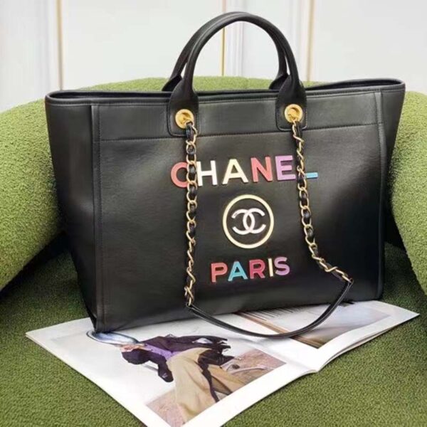 Chanel Women CC Large Shopping Bag Calfskin Aged Gold-Tone Metal Black (14)