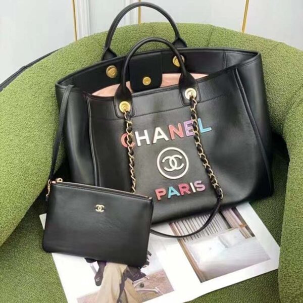 Chanel Women CC Large Shopping Bag Calfskin Aged Gold-Tone Metal Black (15)
