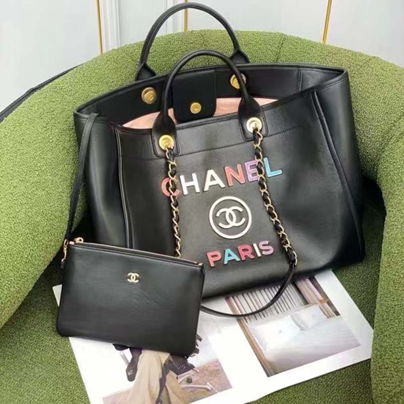 Chanel 31 large shopping bag , Shiny crumpled calfskin & gold-tone metal,  black — Fashion | CHANEL