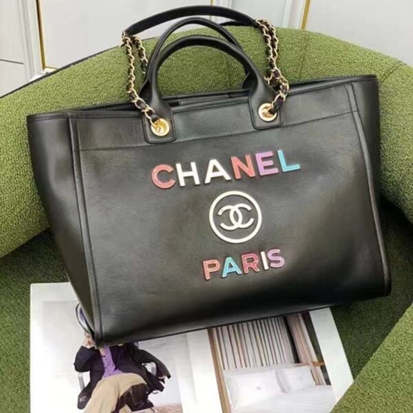 Chanel Women CC Large Shopping Bag Calfskin Aged Gold-Tone Metal Black (17)