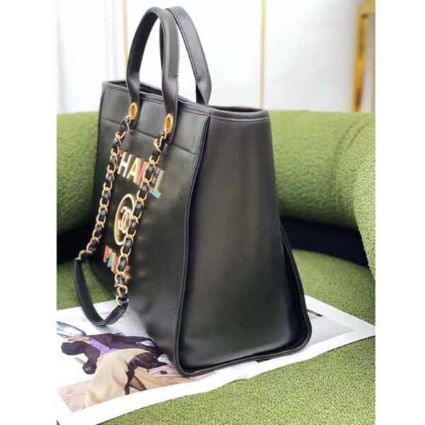 Chanel Women CC Large Shopping Bag Calfskin Aged Gold-Tone Metal Black (4)