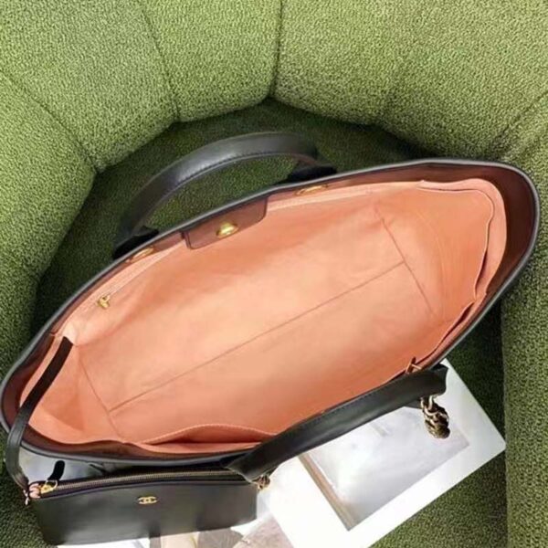 Chanel Women CC Large Shopping Bag Calfskin Aged Gold-Tone Metal Black (6)