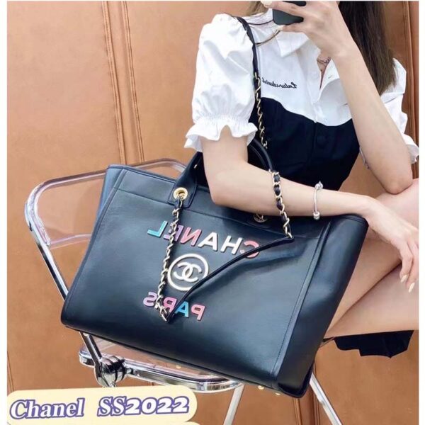 Chanel Women CC Large Shopping Bag Calfskin Aged Gold-Tone Metal Black (7)