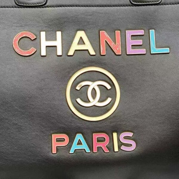 Chanel Women CC Large Shopping Bag Calfskin Aged Gold-Tone Metal Black (8)