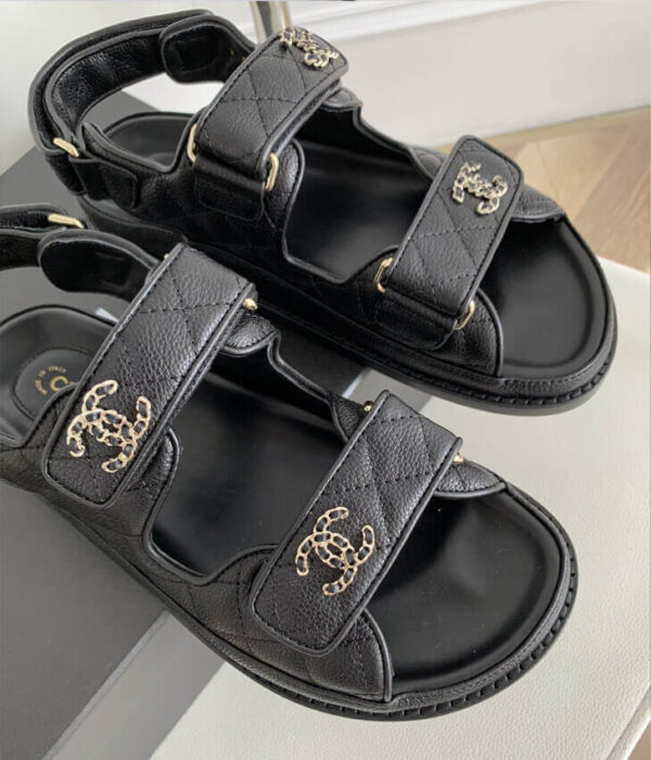 Chanel Women Open Toe Sandal in Calfskin Leather-Black (1)