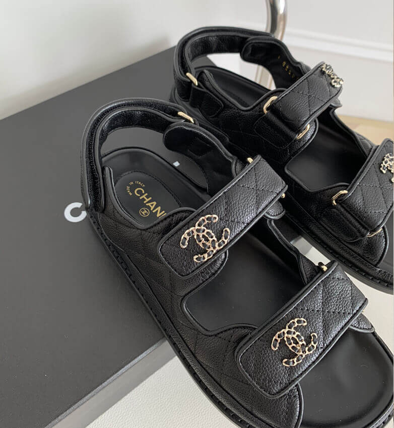 Chanel Women Open Toe Sandal in Calfskin Leather-Black