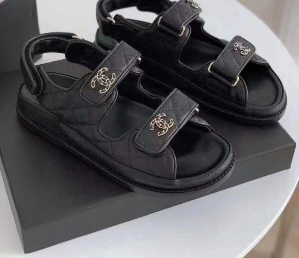 Chanel Women Open Toe Sandal in Calfskin Leather-Black (7)