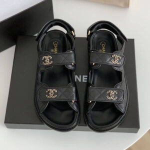 Chanel Women Open Toe Sandal in Calfskin Leather-Black