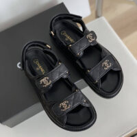 Chanel Women Open Toe Sandal in Calfskin Leather-Black (8)