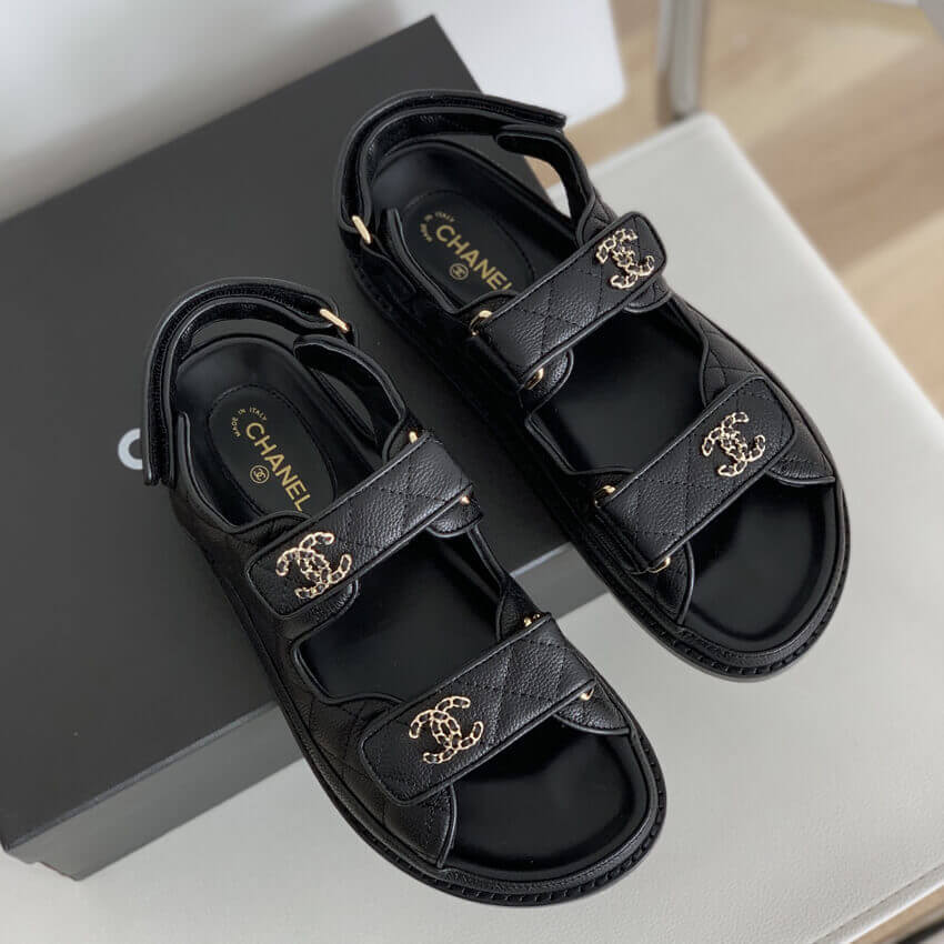 Chanel Women Open Toe Sandal in Calfskin Leather-Black