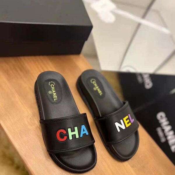 Chanel Women Sandal Black Calfskin Leather Colorful CHA NEL Logos (3)