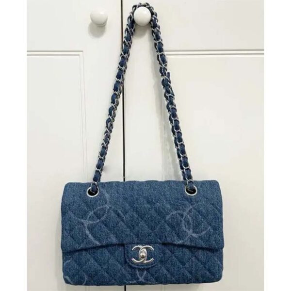 Chanel Women Small Flap Bag Printed Denim Gold-Tone Metal Blue