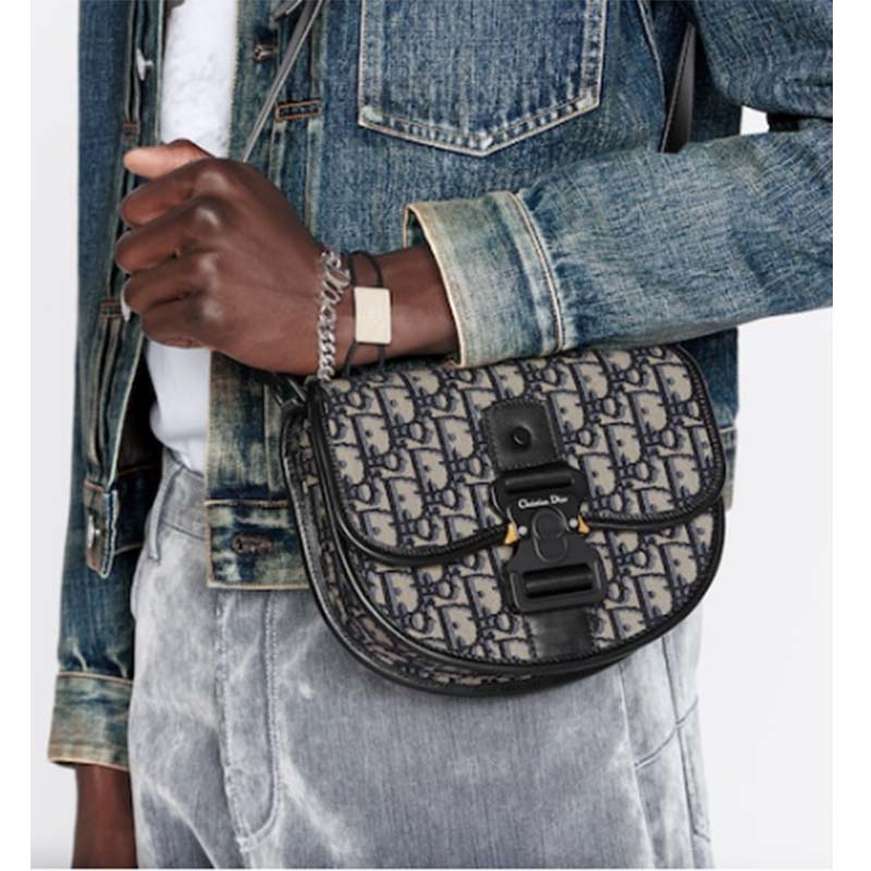 Dior Unisex CD Gallop Messenger Bag Beige Black Oblique Jacquard Grained Calfskin