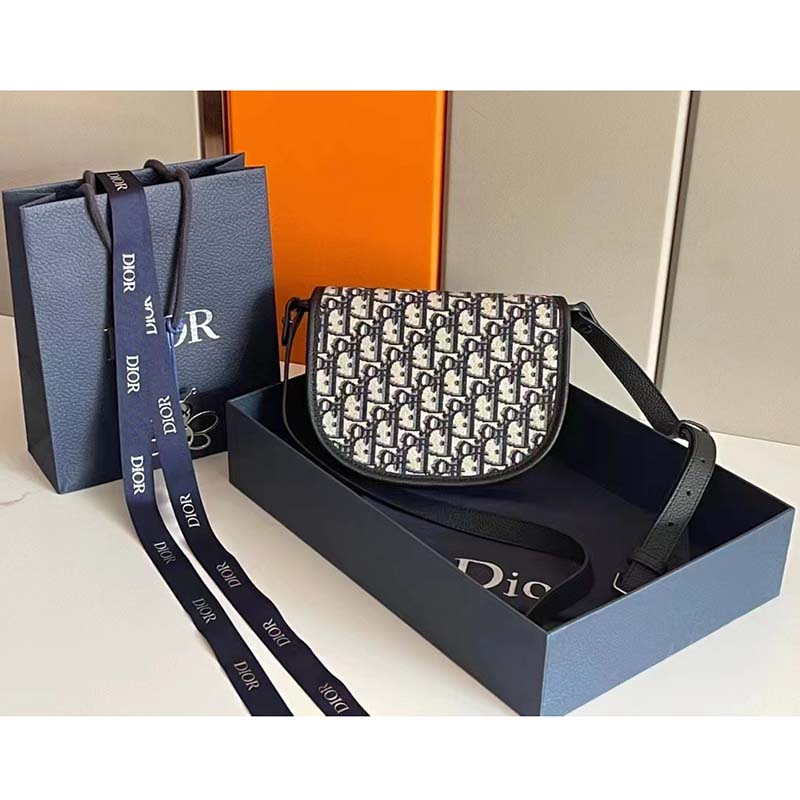 Dior Unisex CD Gallop Messenger Bag Beige Black Oblique Jacquard Grained Calfskin