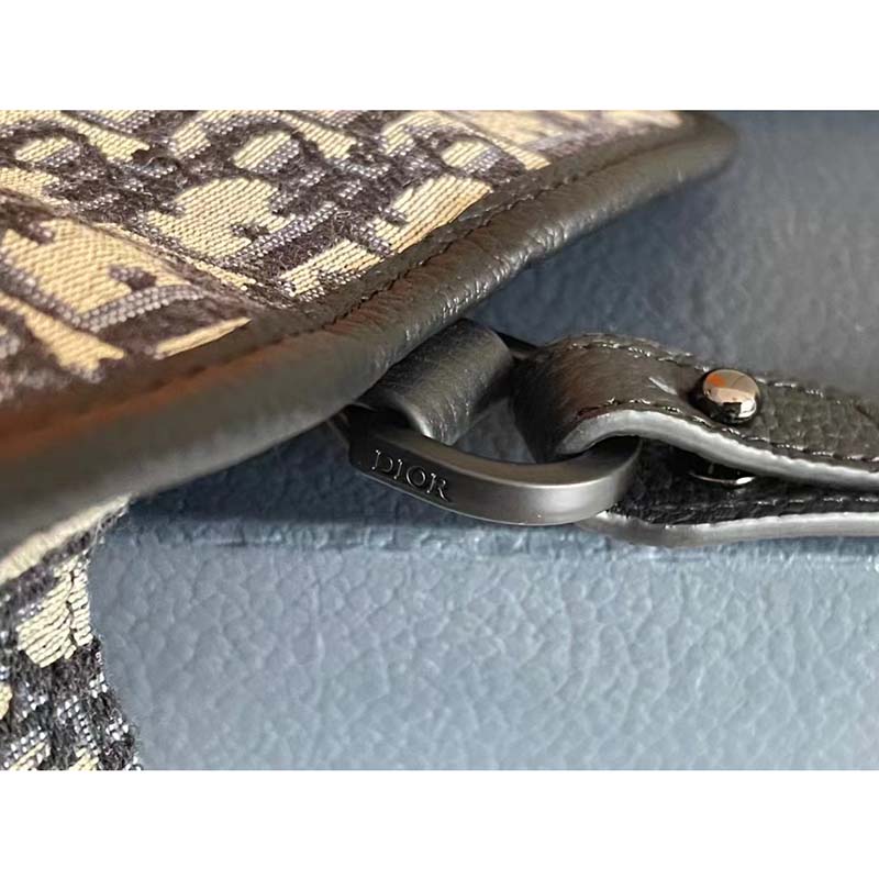 Dior Unisex CD Gallop Messenger Bag Beige Black Oblique Jacquard Grained Calfskin