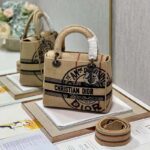 Dior Unisex CD Medium Lady D-Lite Bag Beige Jute Canvas Embroidered Dior Union Motif – Image 4