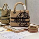 Dior Unisex CD Medium Lady D-Lite Bag Beige Jute Canvas Embroidered Dior Union Motif – Image 5