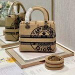 Dior Unisex CD Medium Lady D-Lite Bag Beige Jute Canvas Embroidered Dior Union Motif – Image 3