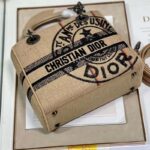 Dior Unisex CD Medium Lady D-Lite Bag Beige Jute Canvas Embroidered Dior Union Motif – Image 6