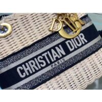 Dior Unisex CD Mini Lady Dior Bag Natural Wicker Blue Dior Oblique Jacquard (5)